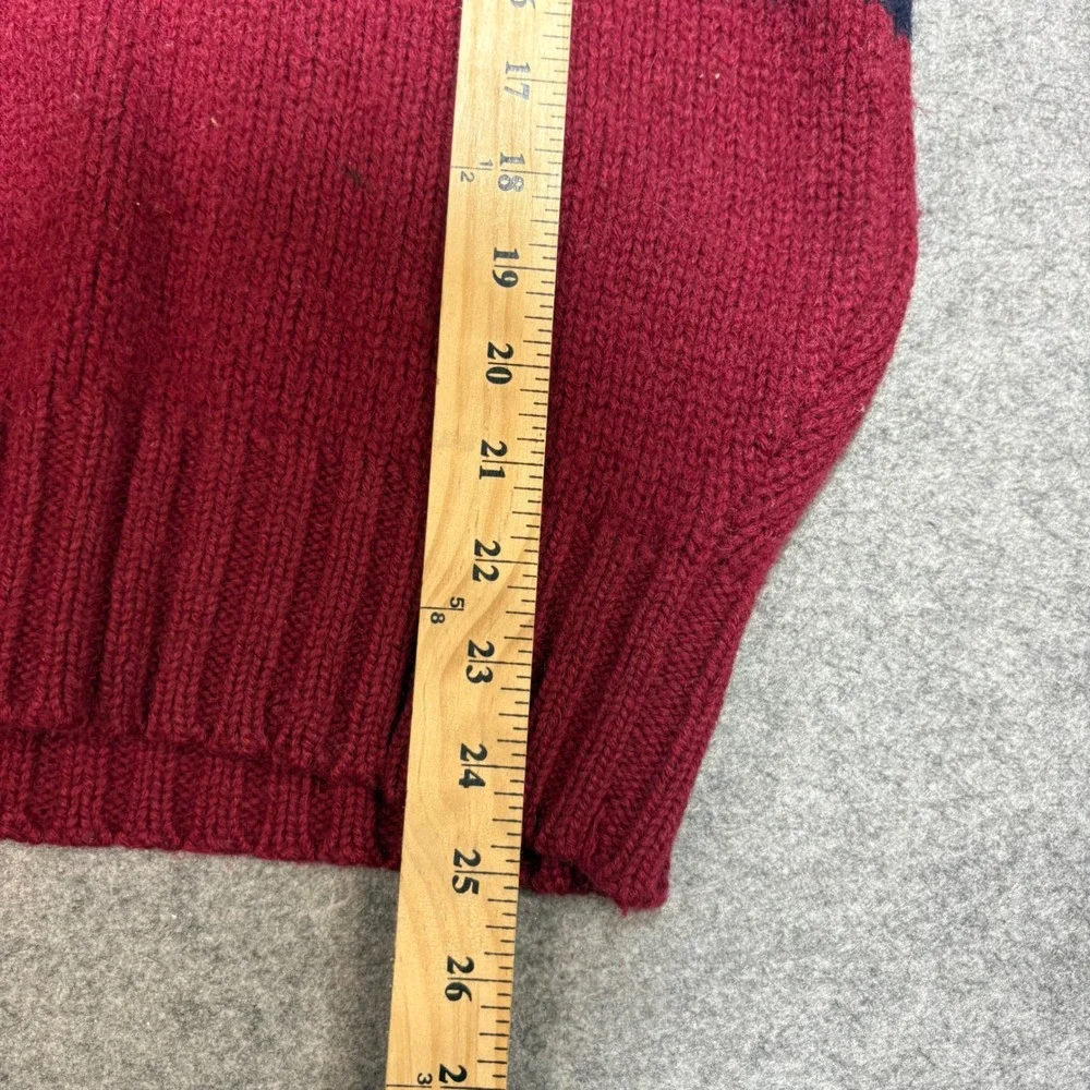 Vintage Gap Wool Shawl Collar Sweater Mens Medium Burgundy Navy Striped Knit